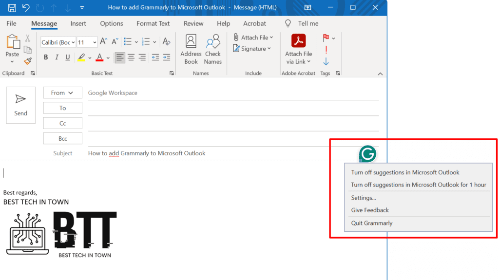 add grammarly to outlook